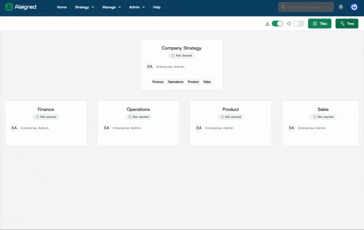 Moving a one-pager under a new superior: pick the new superior, confirm, and the hierarchy view reflects the change