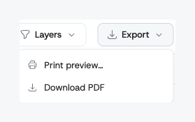 The Export menu, offering Print preview and Download PDF