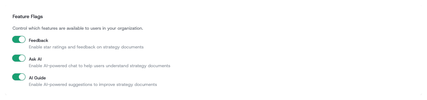 The Feature Flags section in organization settings