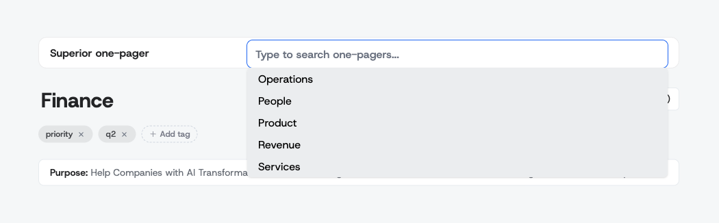 The Superior one-pager selector, open and listing candidate one-pagers
