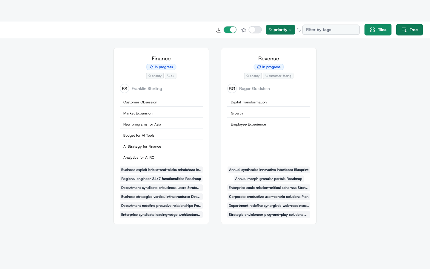 Filtering the strategy list by tags