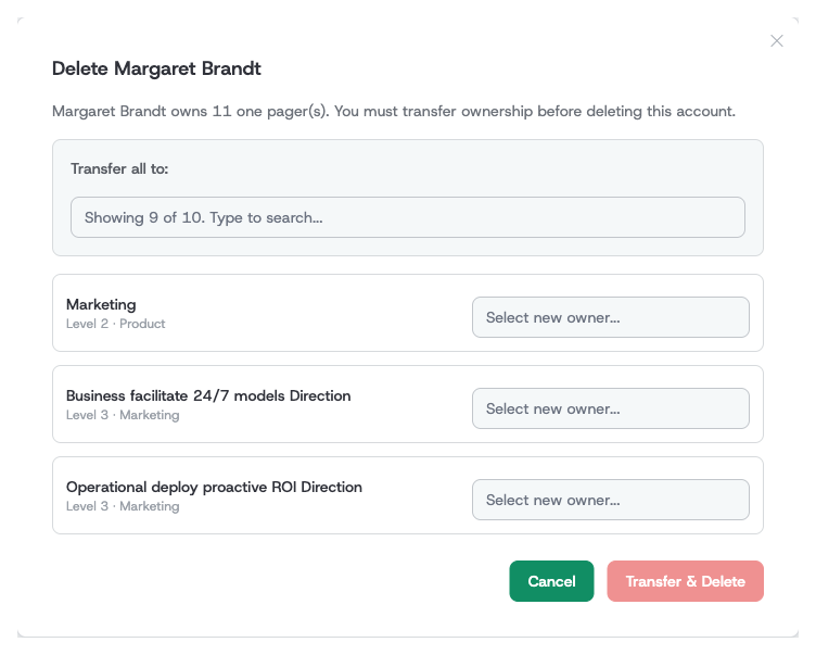 The delete dialog with ownership transfer