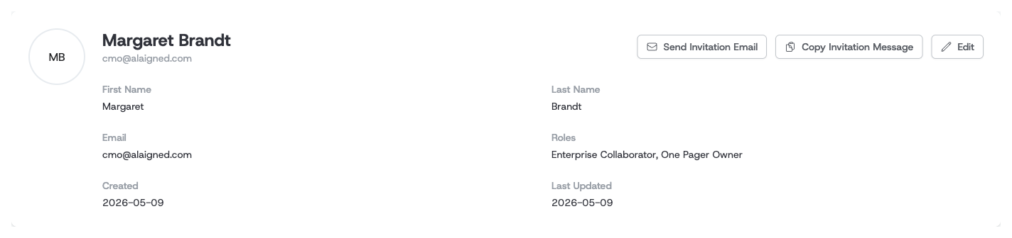 The Send Invitation Email and Copy Invitation Message buttons